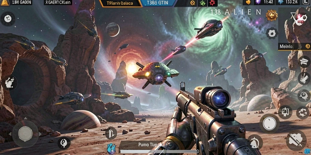 Screenshot menampilkan aksi menegangkan dalam gameplay TPS 138ALIEN.