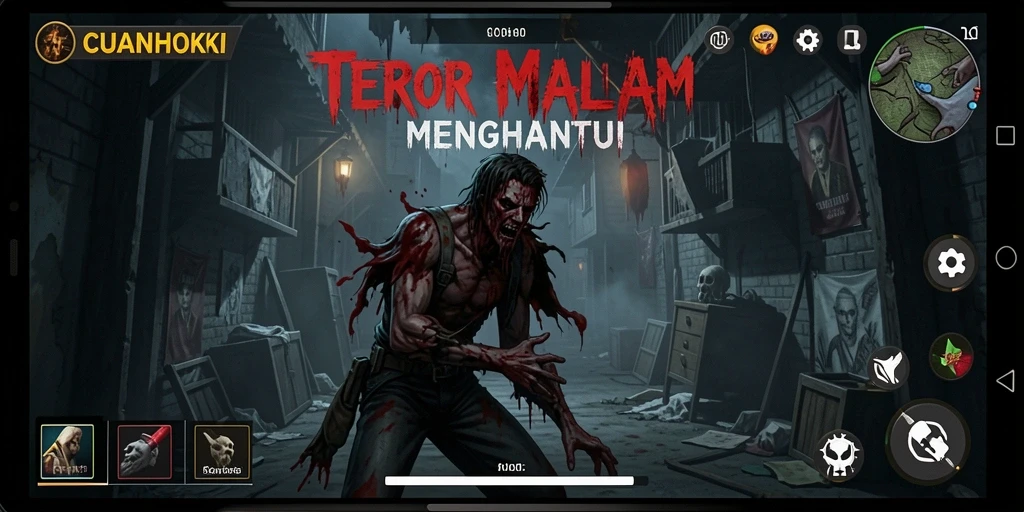 Tangkapan layar gameplay CUANHOKI menampilkan suasana mencekam.
