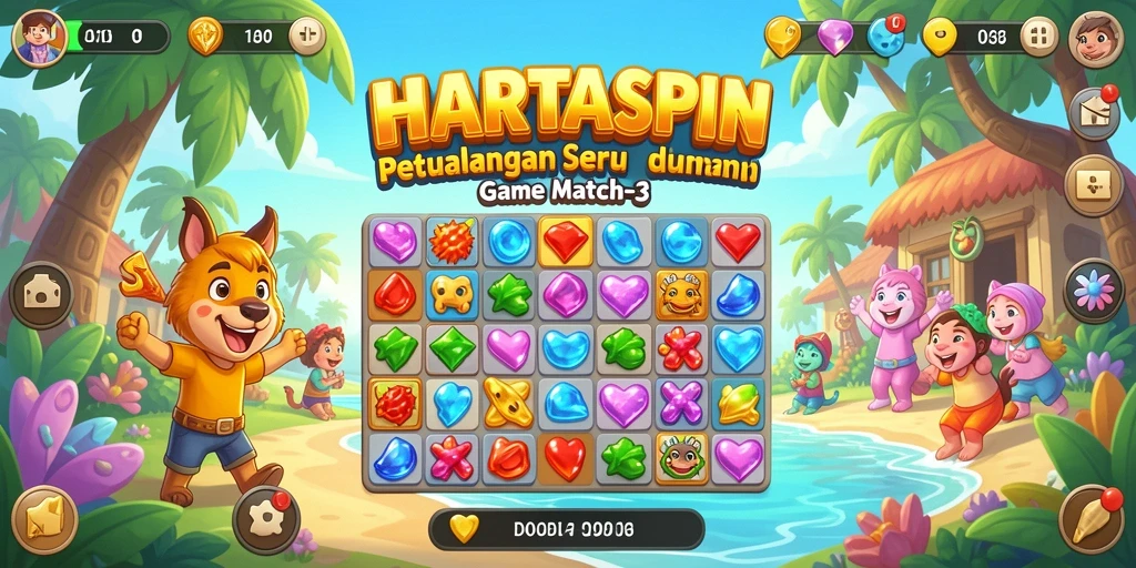 Screenshot gameplay HARTASPIN yang penuh warna dan menantang.