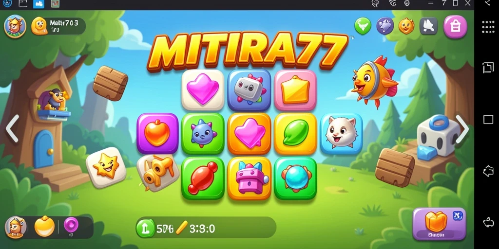Tampilan gameplay seru MITRA77 dengan suasana Match-3 yang menarik.