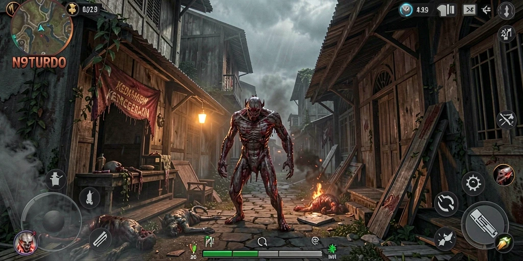 Tampilan gameplay menegangkan dalam N9TURBO yang menggugah adrenalin.