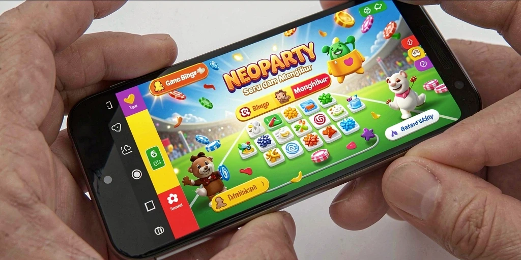 Tampilan gameplay seru NEOPARTY dengan suasana Bingo yang menarik.