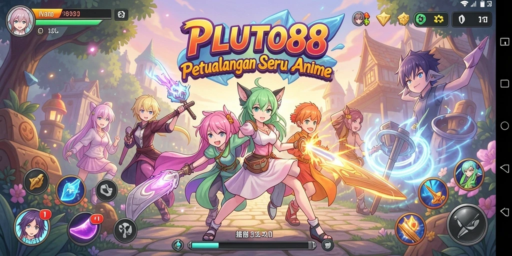 Screenshot gameplay PLUTO88 yang menunjukkan aksi pertarungan karakter Anime.