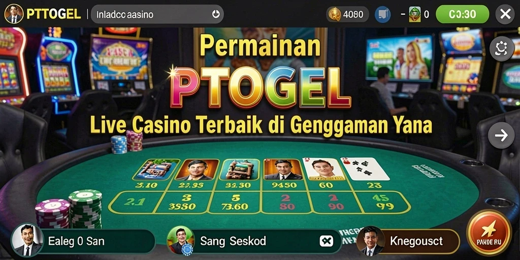 Screenshot gameplay PTTOGEL menampilkan dealer langsung dan suasana kasino yang intens.