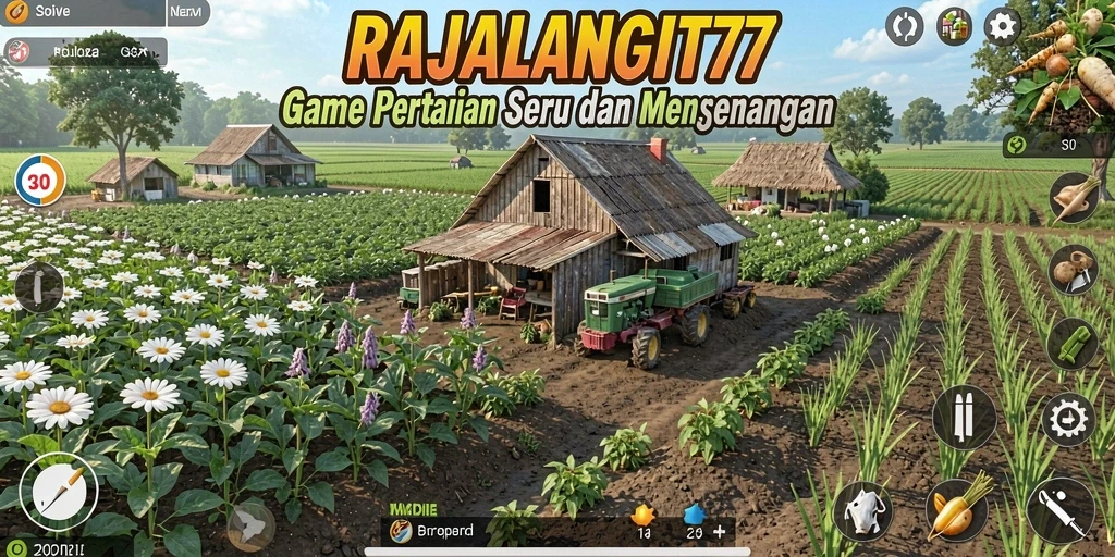 Tampilan gameplay RAJALANGIT77 dengan aktivitas pertanian yang seru.